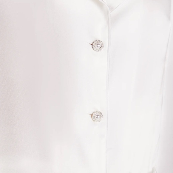 Nadine Merabi NWT Darcie Luxe White Feather Trim Silk Pajamas Bridal Bach - Picture 2 of 4